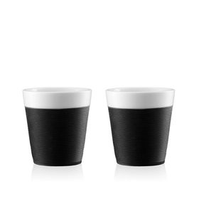 Bodum 2 Stück Tasse mit Silikonband 0.17l, BISTRO, schwarz