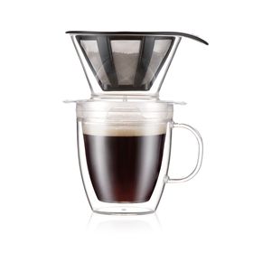 Bodum POUR OVER Einzelportionen Filter-Kaffeebereiter mit doppelwandigem Becher, 0,35l, Transparent
