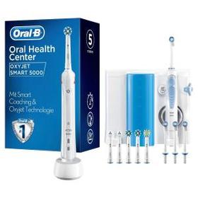 Oral-B Mundpflege-Center, SMART 5000 Elektrische Zahnbürste + OxyJet Munddusche, für eine sanfte Reinigung am Zahnfleischrand, 4 OxyJet Aufsteckdüsen