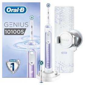 Oral-B Genius 10100S Elektrische Zahnbürste mit Zahnfleischschutz-Assistent & Timer, 2 Aufsteckbürsten, Premium Lade-Reise-Etui, orchid purple