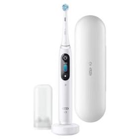 Oral-B iO 8 Elektrische Zahnbürste mit Magnet-Technologie & sanften Mikrovibrationen, 6 Putzprogramme & Farbdisplay, Reiseetui, white alabaster
