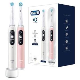 Oral-B iO 6 Doppelpack Elektrische Zahnbürsten mit Magnet-Technologie & sanften Mikrovibrationen, 5 Putzmodi & Display, white/pink sand