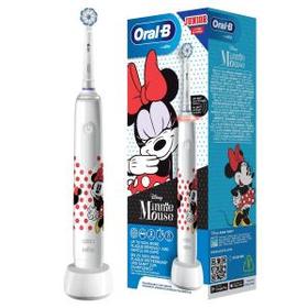 Oral-B Junior Minnie Mouse Elektrische Zahnbürste für Kinder ab 6 Jahren, 360° Andruckkontrolle, weiche Borsten, 2 Putzmodi, Timer, weiß