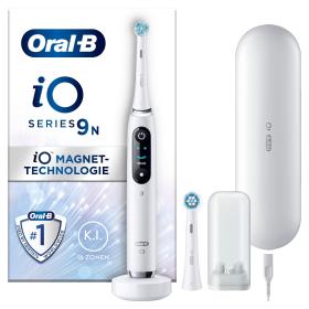 Oral-B iO 9 Elektrische Zahnbürste mit Magnet-Technologie, 2 Aufsteckbürsten, 7 Putzmodi, 3D-Analyse, Farbdisplay & Lade-Reiseetui, white alabaster