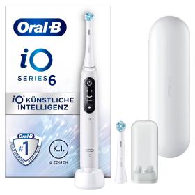Oral-B iO 6 Elektrische Zahnbürste mit Magnet-Technologie, 2 Aufsteckbürsten, 5 Putzmodi, Display & Reiseetui, white