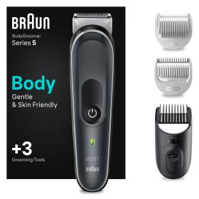 Braun Bodygroomer 5 BG5340, Körperpflege- und Haarentfernungs-Gerät für Herren, mit Sensitiv-Kammaufsatz, Grau/Weiß