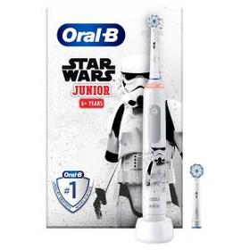 Oral-B Junior Star Wars Elektrische Zahnbürste für Kinder ab 6 Jahren, 360° Andruckkontrolle, weiche Borsten, 2 Putzmodi, 2 Aufsteckbürsten, weiß