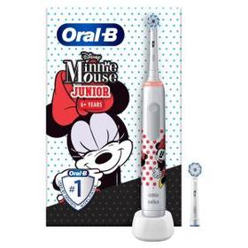 Oral-B Junior Minnie Mouse Elektrische Zahnbürste für Kinder ab 6 Jahren, 360° Andruckkontrolle, weiche Borsten, 2 Putzmodi, 2 Aufsteckbürsten, weiß