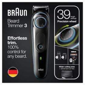 Braun Barttrimmer 3 BT3340, Barttrimmer und Haarschneider für Herren, für Gesichts- und Kopfhaare