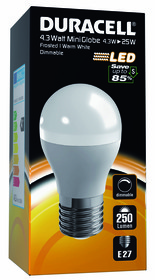 Duracell #LED-Leuchte Tropfenform E27 matt 4,3W (wie25W) warmweiß M37