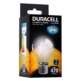 Duracell #LED-Filament-Leuchte Standardform E27 klar 4,3W (wie 40W)